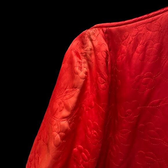 Vintage 1940s Red Quilted Satin Robe Bed Jacket Chinese Frog Closures Lined - Picture 4 of 16